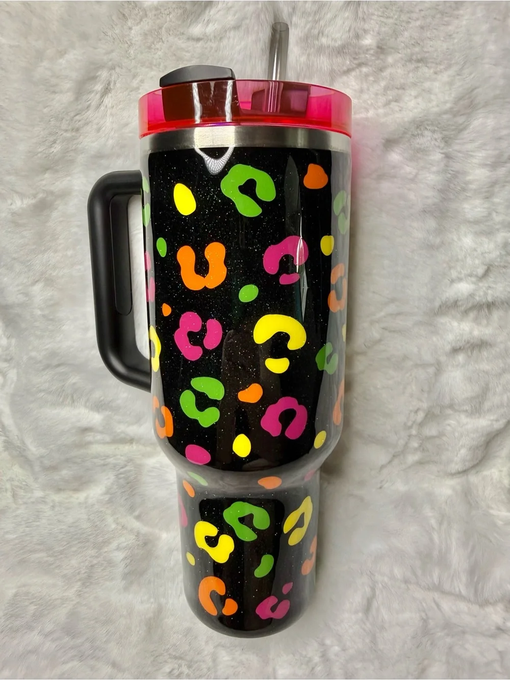 Custom Neon Leopard Stanley Tumbler 40oz